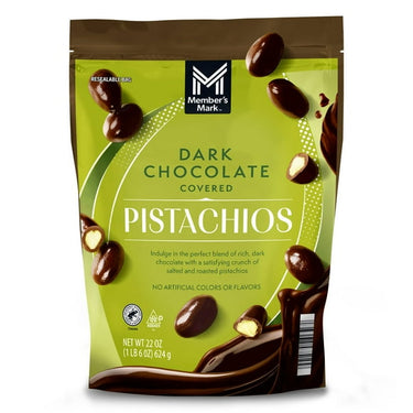 Member’s Mark Dark Chocolate Covered Roasted Pistachios – 22 oz Resealable Bag | Sweet & Salty, Gourmet Snack