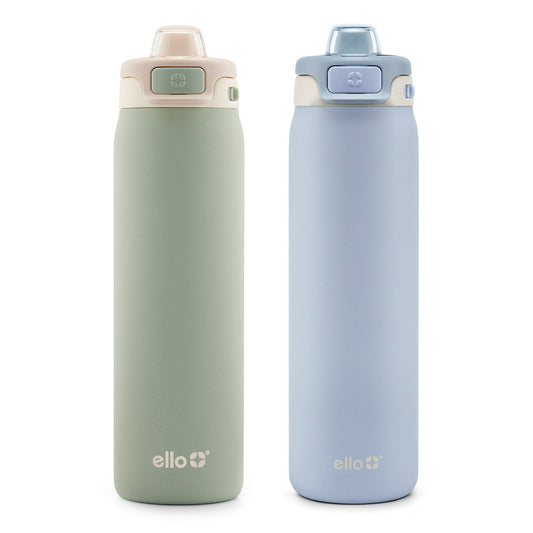 Ello Pop & Fill 22 oz Stainless Steel Water Bottle 2‑Pack – Vacuum Insulated, Leak‑Proof Locking Lid with Quick‑Fill Dual Sip & Chug™ Design