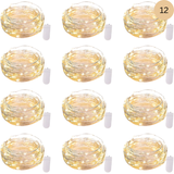 Brightown 12-Pack LED Fairy Lights – 7 ft Battery-Operated Waterproof Silver Wire String Lights (20 Warm White LEDs) for Wedding, Party, Bedroom & Holiday Décor