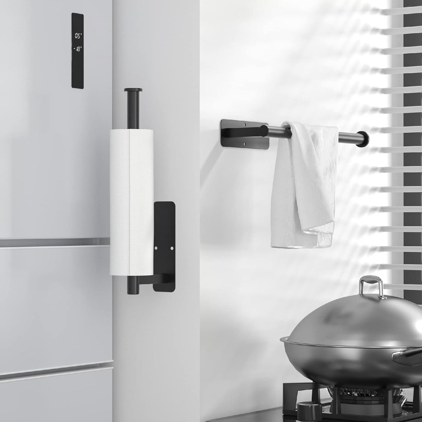 ASTOFLI Paper Towel Holder – 12 Inch Matte Black Self-Adhesive Under Cabinet & Wall Mount Kitchen Towel Rack, 304 Stainless Steel, No Drilling Napkin Holder for RV, Counter & Home Use