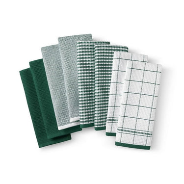 Member’s Mark Leno Waffle Cotton Kitchen Towel Set – 8‑Piece, 17″ × 28″ Each, Assorted Solid/Striped/Plaid (Choose Color)