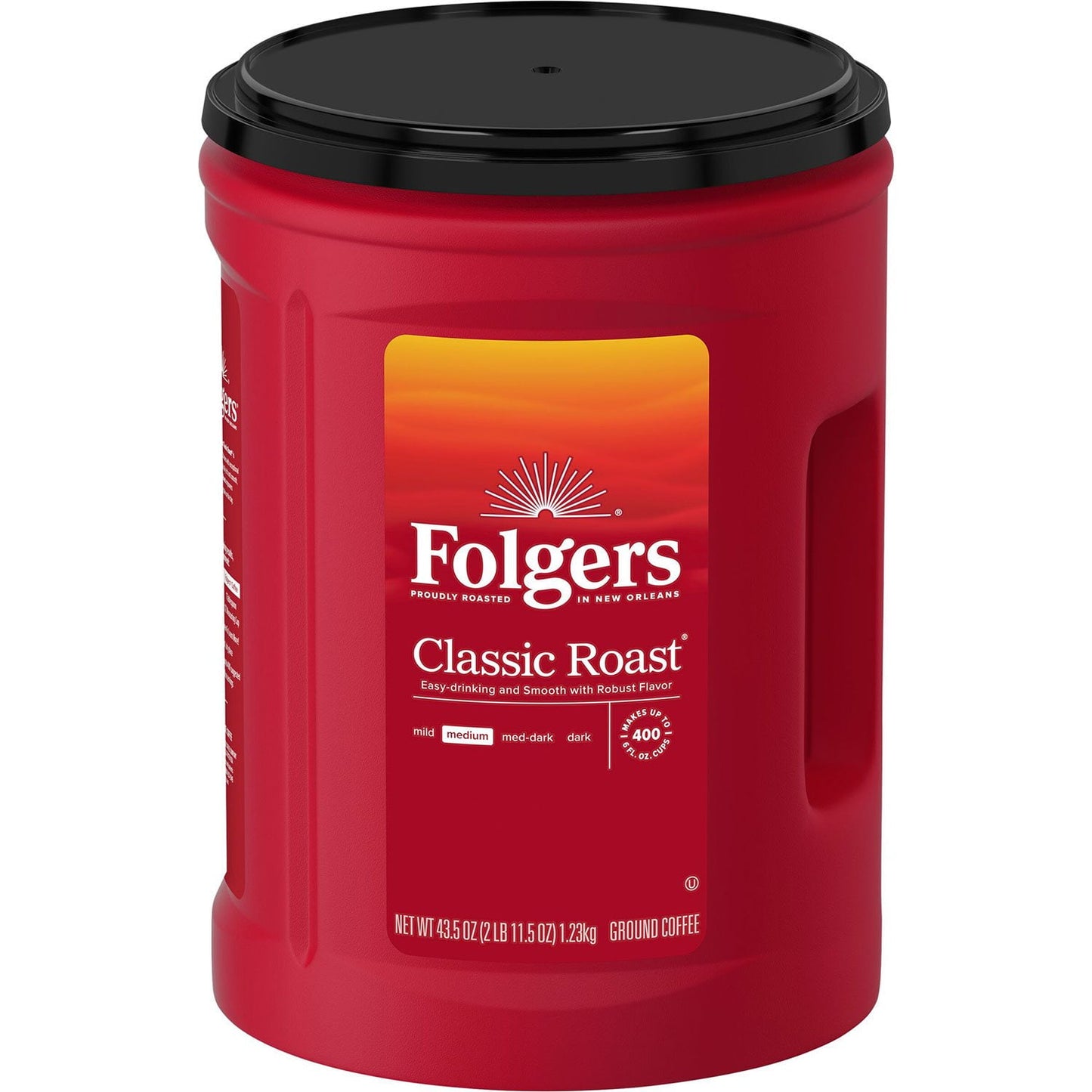 Folgers Classic Medium Roast Ground Coffee – Rich & Smooth Flavor, AromaSeal Canister, Kosher, 43.5 oz