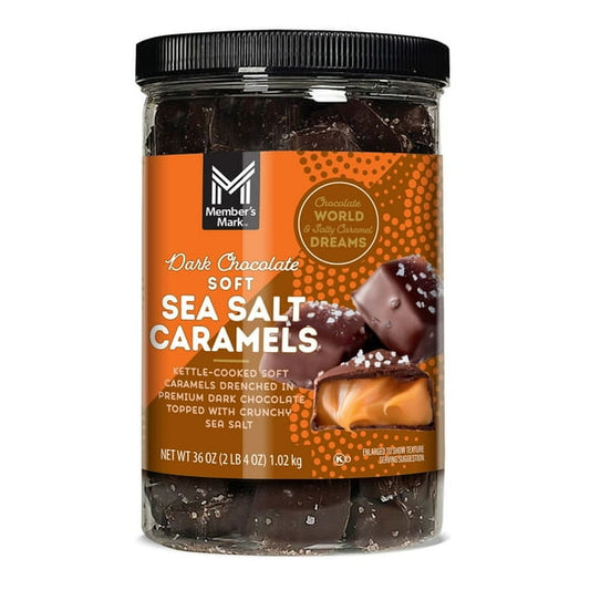 Member’s Mark Dark Chocolate Soft Sea Salt Caramels – 36 oz | Individually Wrapped Gourmet Caramel Candy with Rich Dark Chocolate