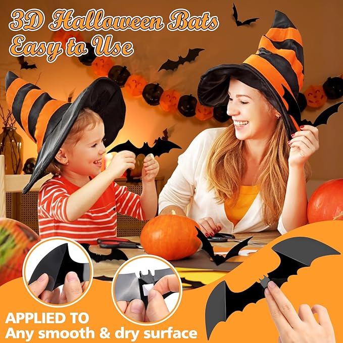 LUDILO 100-Piece 3D Bat Stickers – Halloween Wall & Window Decor, Indoor/Outdoor PVC Bat Decals