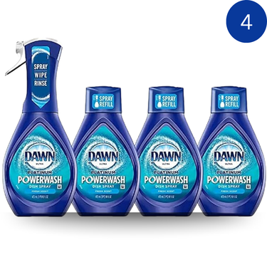 Dawn Platinum Powerwash Dish Spray – Fresh Scent – 1 Spray Bottle (16 oz) + 3 Refills (16 oz Each) – 4-Pack Bundle for Fast, Easy Grease Cleaning