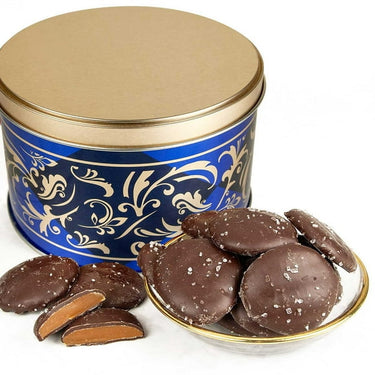 Devon’s Dark Chocolate Caramel Caps with Sea Salt – 26 oz Gift Tin, OU-D Kosher Gourmet Snack