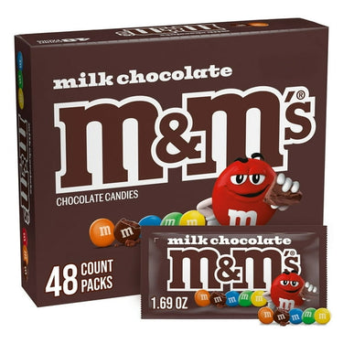 M&M’S Milk Chocolate Candy – Full Size 1.69 oz Pouches (48-Count Bulk Box) | Real Milk Chocolate, Colorful Candy Shells