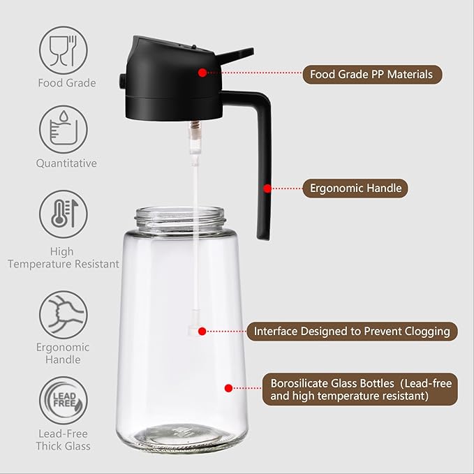 Olive Oil Sprayer for Cooking – 2-in-1 470ml Glass Oil Dispenser & Pour Bottle, Kitchen Gadget for Air Fryer, Salad, BBQ, and Everyday Cooking (Black)
