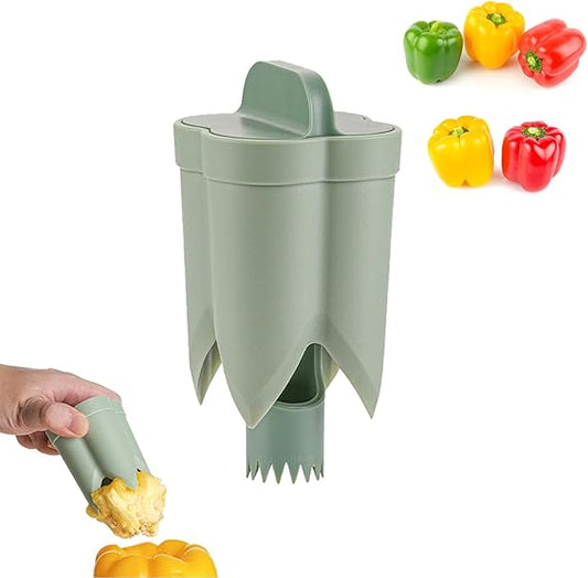 Pepper Seed Corer Remover – 2025 Upgraded 2‑in‑1 Bell Pepper Cutter & Deseeder, Kitchen Prep Made Fast & Efficient (Green)