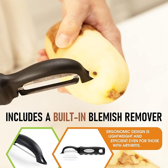 Spring Chef Premium Swivel Vegetable Peeler – Ultra Sharp Stainless Steel Blades with Soft Grip Handle, Perfect Kitchen Peeler for Potatoes, Carrots, Apples & Fruits (Black)