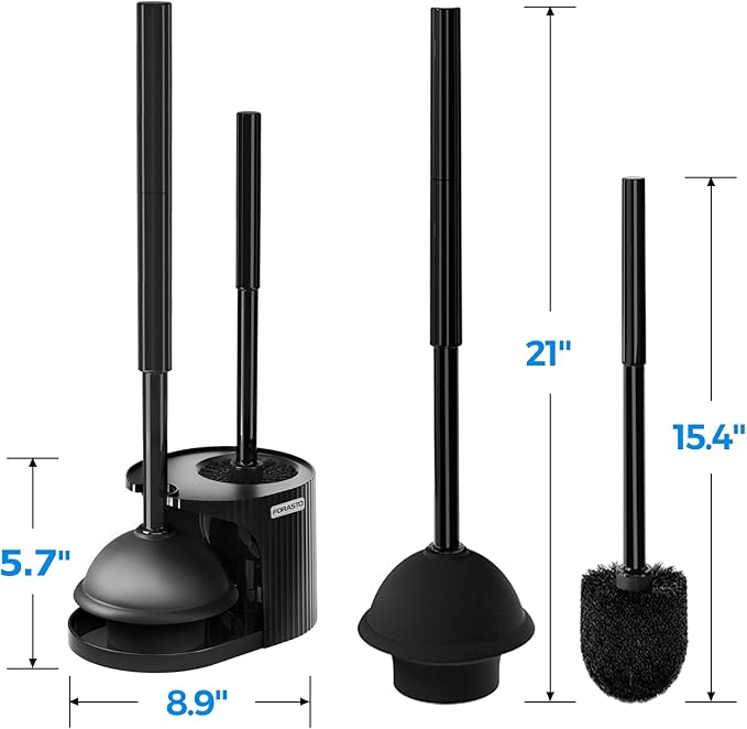 2-in-1 Toilet Plunger and Brush Set – Extended Handle Plunger with Toilet Bowl Brush, Bathroom Cleaning Combo for Clog Removal & Deep Cleaning