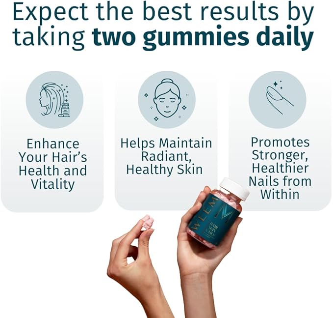 ๐ WEEM Hair Skin and Nails Gummies โ Vegan Biotin Vitamins for Women & Men | Faster Hair Growth, Stronger Nails, Radiant Skin | Extra Strength