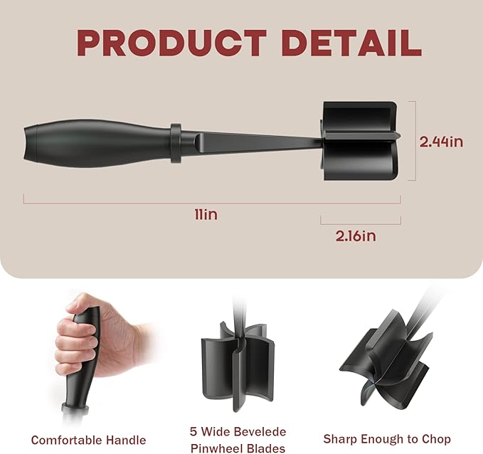 Meat Chopper Hamburger Grinder – Premium Heat‑Resistant Nylon Ground Beef Smasher & Potato Masher Tool (Black)