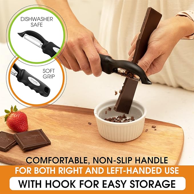 Spring Chef Premium Swivel Vegetable Peeler – Ultra Sharp Stainless Steel Blades with Soft Grip Handle, Perfect Kitchen Peeler for Potatoes, Carrots, Apples & Fruits (Black)