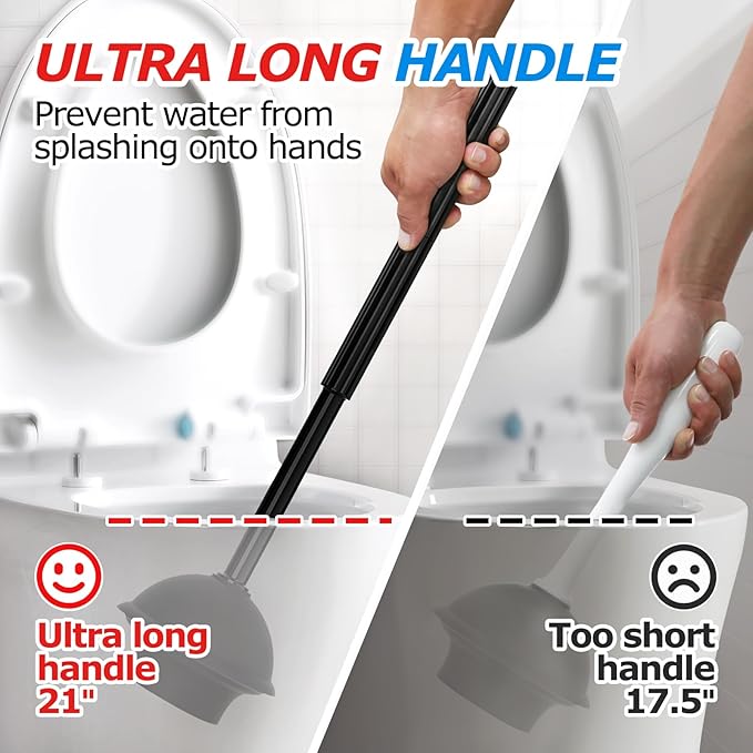 2-in-1 Toilet Plunger and Brush Set – Extended Handle Plunger with Toilet Bowl Brush, Bathroom Cleaning Combo for Clog Removal & Deep Cleaning