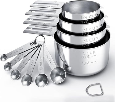 TILUCK 10‑Piece Stainless Steel Measuring Cups & Spoons Set – 4 Cups + 6 Spoons, Engraved Sizes, Stackable & Dishwasher Safe