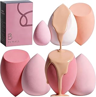 Makeup Sponge Set BS-MALL with Storage Case 7 Pcs for Liquid, Cream, and Powder,SAVE Foundation with 1 Mini Makeup Sponge For Travel Daily Use (A-Pink)