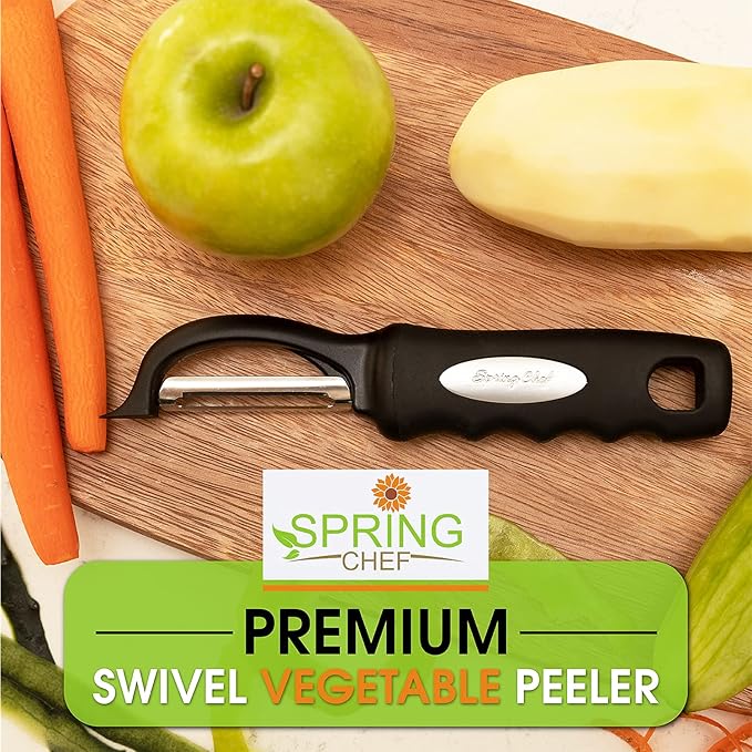 Spring Chef Premium Swivel Vegetable Peeler – Ultra Sharp Stainless Steel Blades with Soft Grip Handle, Perfect Kitchen Peeler for Potatoes, Carrots, Apples & Fruits (Black)