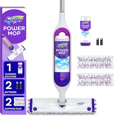 Swiffer PowerMop Multi-Surface Mop Kit – Includes PowerMop, 2 Mopping Pad Refills, 1 Floor Cleaning Solution with Fresh Scent & 2 Batteries