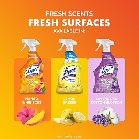 Lysol All Purpose Cleaner Spray – Mango & Hibiscus Scent, 32 fl oz, Disinfects & Degreases Without Bleach