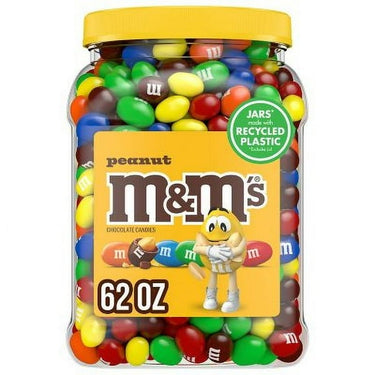 M&M’S Peanut Milk Chocolate Candy – 62 oz Resealable Jar | Real Milk Chocolate Coated Peanuts in Colorful Candy Shells