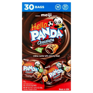Hello Panda Chocolate Cookies – 30 Bite-Size Packs (0.75 oz) | Crunchy Shell with Chocolate Crème Filling, Fun Panda Sports Prints