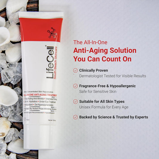 LifeCell All‑In‑One Anti‑Aging Cream 2.54 oz – Retinol, Vitamin C, DMAE & Hyaluronic Acid for Wrinkles, Fine Lines, Dark Circles & Sun Damage