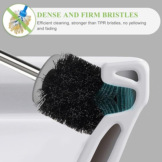 Compact Toilet Brush & Holder – Space-Saving Bathroom Cleaning Tool with Stainless Steel Handle, Drip-Proof Storage & Deep Cleaning Nylon Bristles (White & Grey)