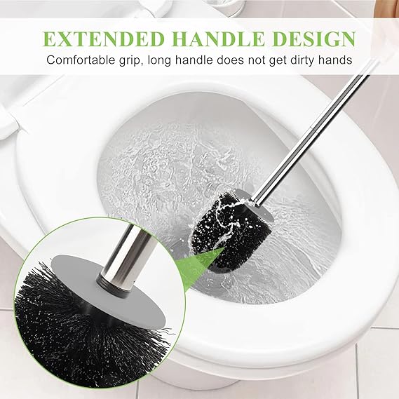 Compact Toilet Brush & Holder – Space-Saving Bathroom Cleaning Tool with Stainless Steel Handle, Drip-Proof Storage & Deep Cleaning Nylon Bristles (White & Grey)