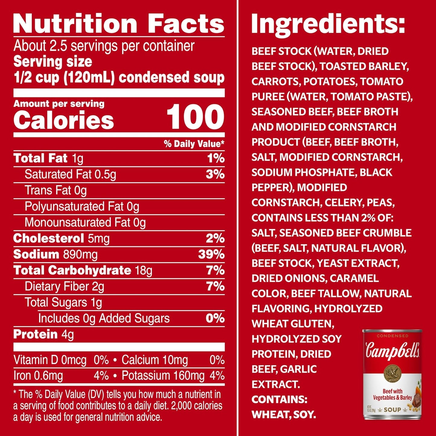 Campbell’s Condensed Beef Soup with Vegetables and Barley – 10.5 oz Can | Hearty, Classic Comfort Soup