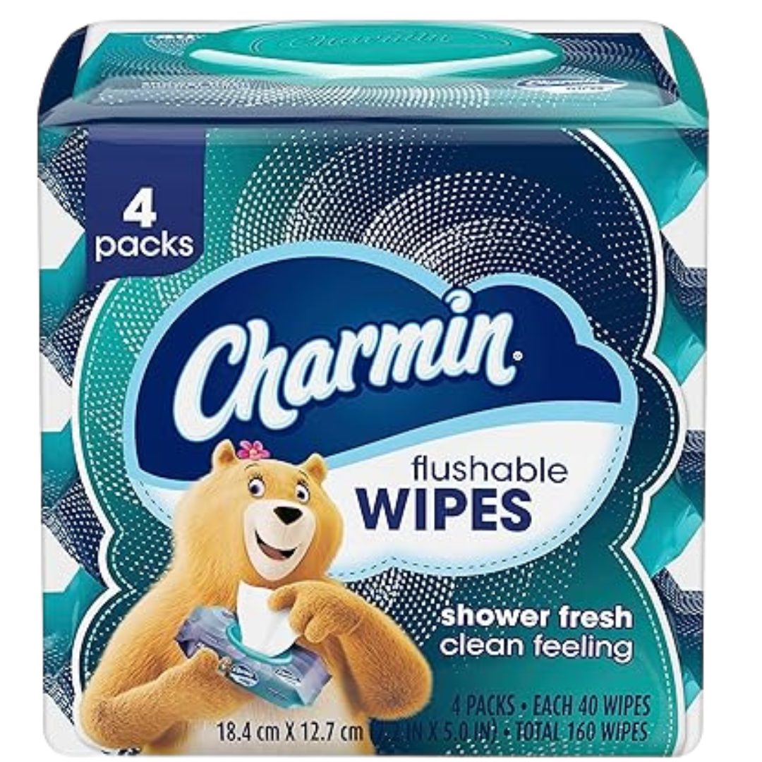 Charmin Flushable Wipes – 160 Total (4 Packs of 40) | Resealable, On-the-Go Wiper