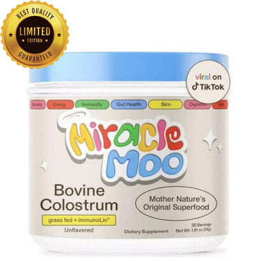 🏷️ Miracle Moo Colostrum Supplement for Gut Health, Hair Growth, Beauty & Immune Support – Unflavored Grass-Fed Bovine Powder with ImmunoLin – 30 Servings