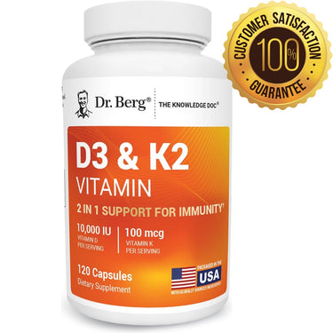 Dr. Berg's Vitamin D3 K2 Supplement with MCT Oil – High Potency 10,000 IU D3 + 100 mcg K2 – 120-Day Supply