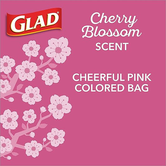 Glad OdorShield Drawstring Trash Bags – 4 Gallon, Febreze® Cherry Blossom, 34-Count | Odor-Resistant with Drawstring