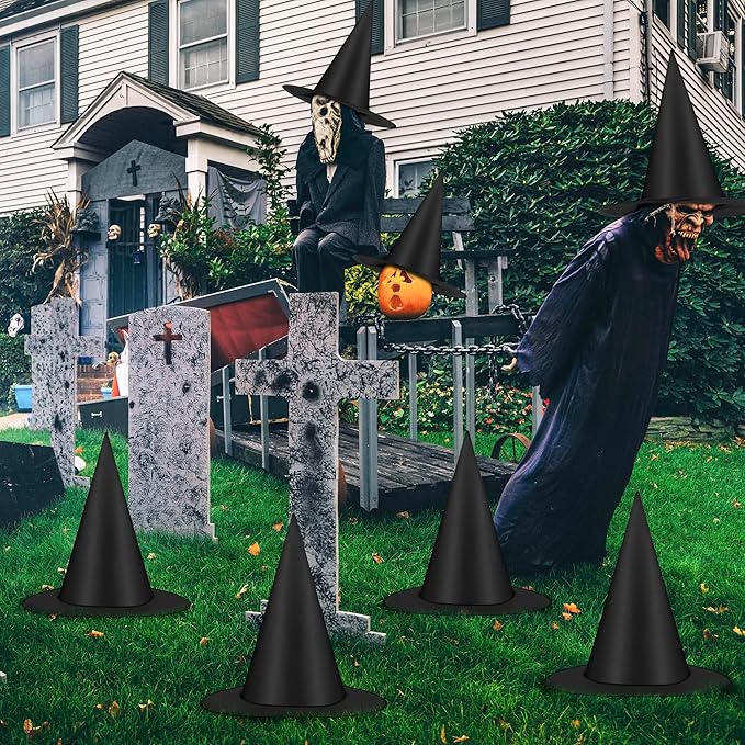 12-Pack Floating Witch Hats – Black Oxford Fabric with 328 ft Nylon Cord | Indoor/Outdoor Halloween Hanging Decor