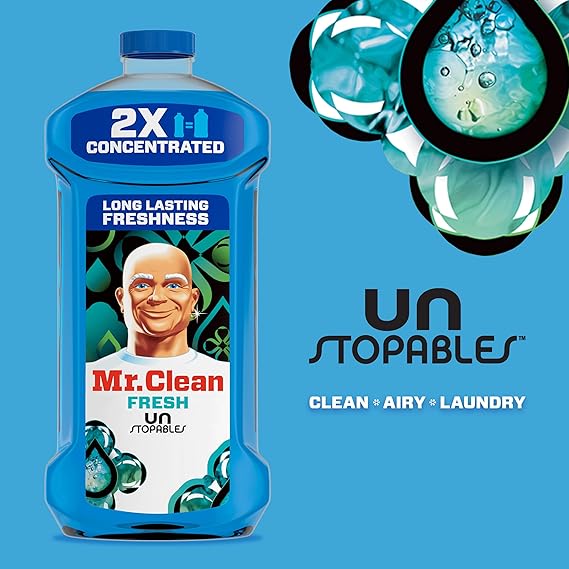 Mr. Clean All Purpose Cleaner – Multi-Surface Cleaning Liquid, Unstopables Fresh Scent, 41 oz – Floor & Household Cleaner for Kitchen, Bathroom & Home