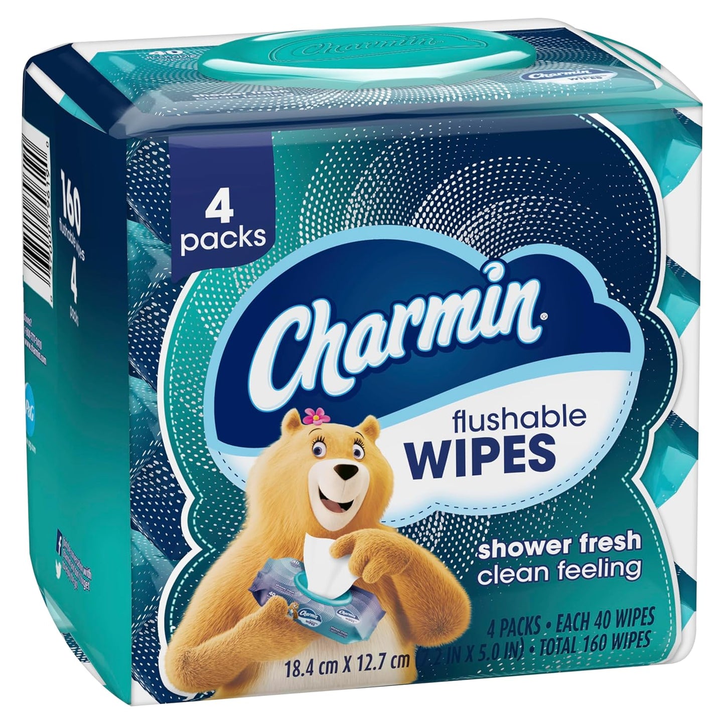 Charmin Flushable Wipes – 160 Total (4 Packs of 40) | Resealable, On-the-Go Wiper