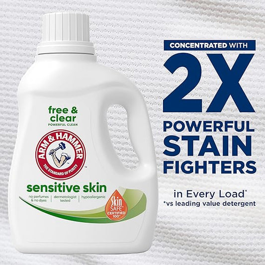 ARM & HAMMER Sensitive Skin Free & Clear Liquid Laundry Detergent – 105 fl oz (105 Loads)