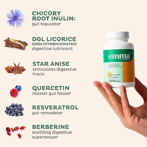 π©΅ Emma Gut Health β 4 Pack (120 Capsules Each) | Gas & Bloating Relief β’ Constipation Support β’ Gut Cleanse & Restore Digestion