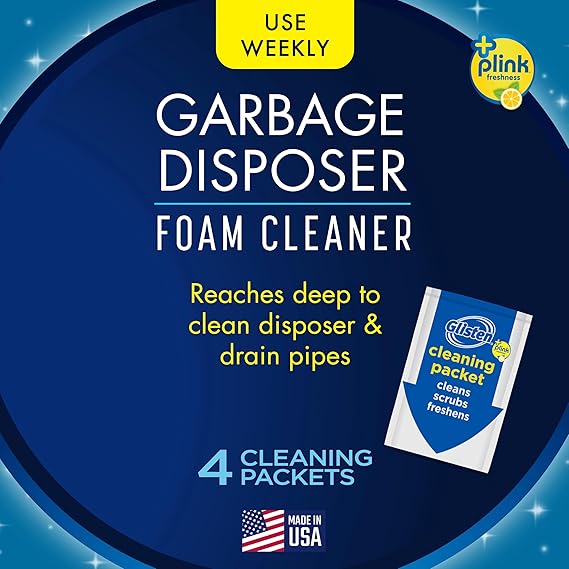 Glisten Garbage Disposer Cleaner & Freshener – Lemon Scent Odor Eliminator with Foaming Action, Sink Disposal Cleaner Made in USA, 4 Packets