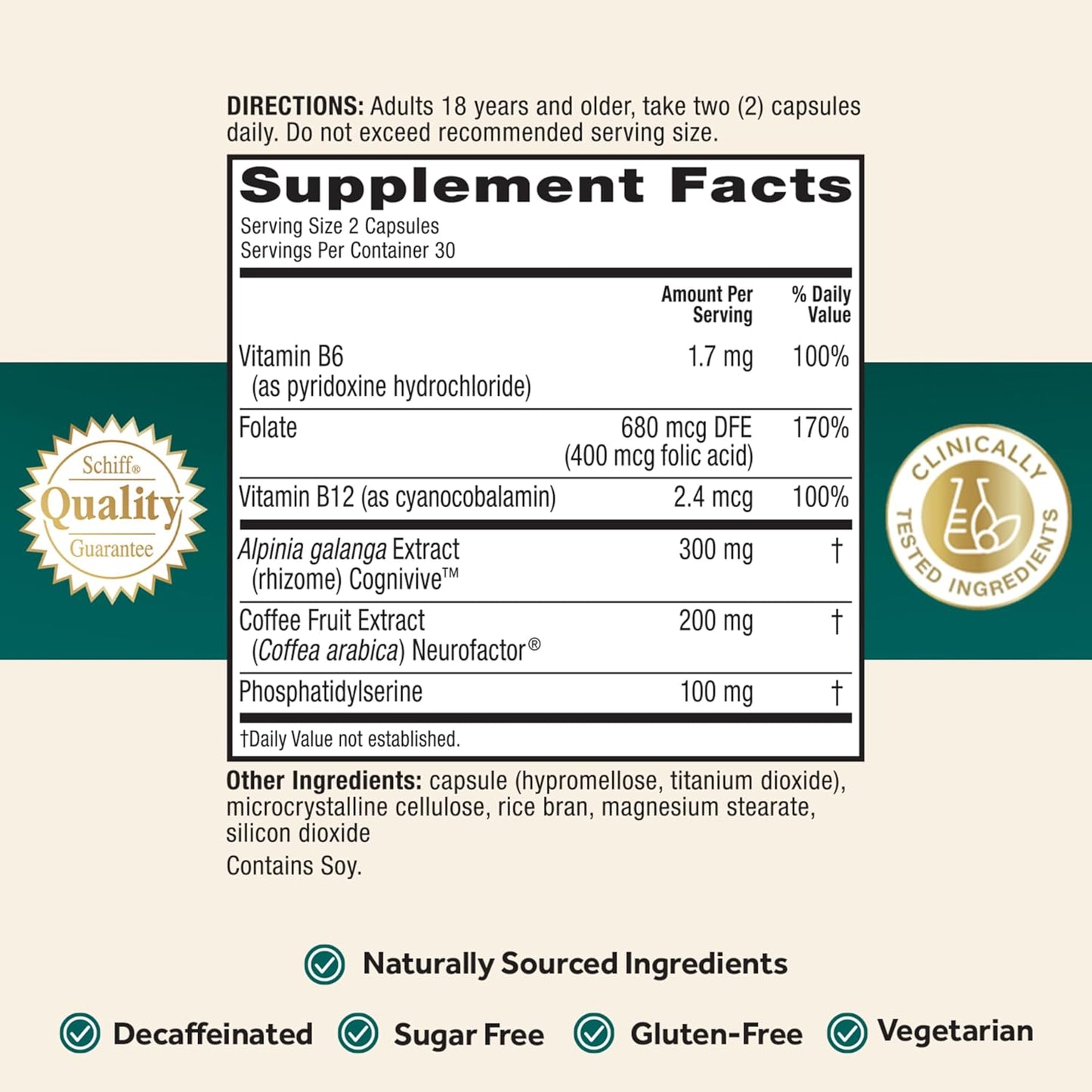 Neuriva Ultra Decaffeinated Brain Supplement – Cognivive™, Neurofactor™, Phosphatidylserine & B6/B12 for Focus, Memory & Alertness (60 Capsules)