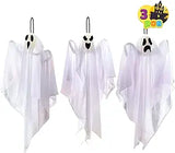 JOYIN 3-Pack Hanging Ghosts – 27.5″ Cute Flying Halloween Decorations for Yard, Patio, Garden & Party Décor