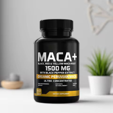 Organic Maca Root Powder Capsules 1500mg with Black+Red+Yellow Peruvian Maca Root Supplement for Men and Women - Vegan Pills