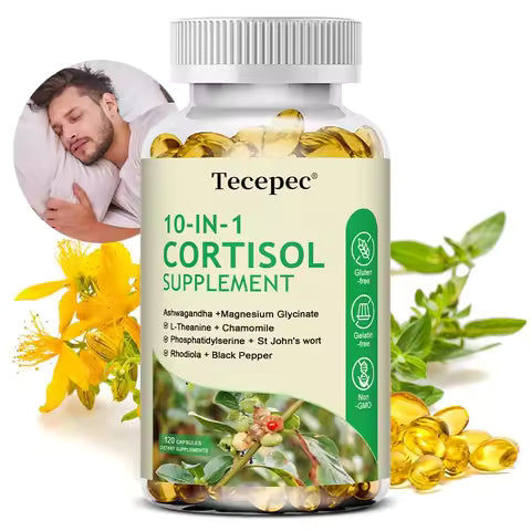 Cortisol Supplements, 10-in-1 Cortisol Detox with Ashwagandha, Magnesium, Black Pepper, Balanced Cortisol Levels, 120 Capsules