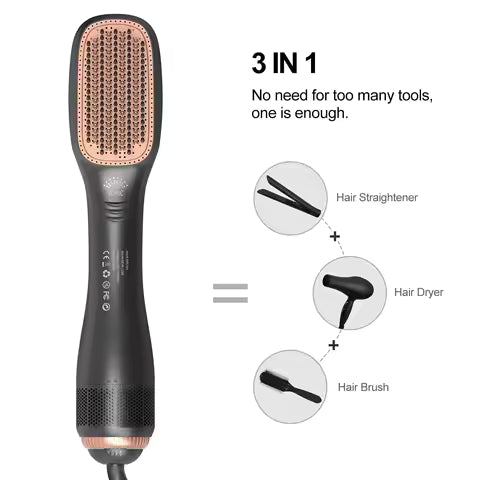 3-In-1 Hot Air Brush Overheating Protection Negative Ion Hair Straightener Fast Heating Light weight Hair Straightening Tool