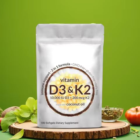 Vitamin D3 K2 10000 IU 300 Coconut Oil Softgels, 2 in 1 Vitamins Supplement D & K (MK7) Supports Calcium Absorption, Bone Health