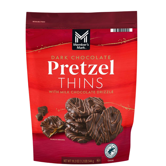 Member's Mark Dark Chocolate Pretzel Thins 19.2 oz – Sweet & Salty Gourmet Chocolate Covered Pretzel Snacks