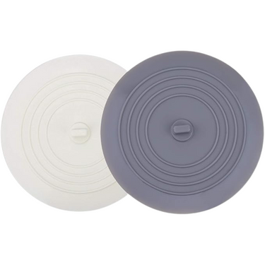 Two silicone lids, one white and one gray, on a white background