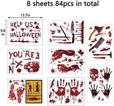 84-Pc Halloween Handprint & Footprint Stickers / Clings / Decals - Bloody Look for Windows, Walls, Floors, Bathroom & Doors