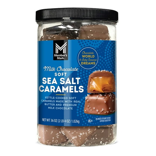 Member’s Mark Milk Chocolate Sea Salt Caramels – 36 oz | Individually Wrapped Gourmet Caramel Candy with Rich Milk Chocolate
